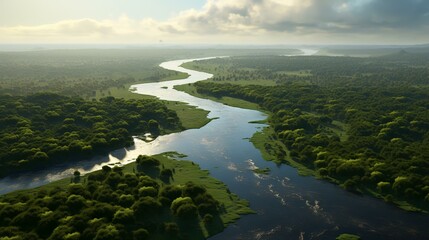 Aerial View of River Delta with Lush Greenery

 - obrazy, fototapety, plakaty