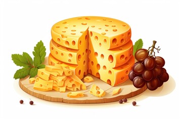delicious cheese on the background, yellow cheese on a plate, cut cheese on a white background - obrazy, fototapety, plakaty
