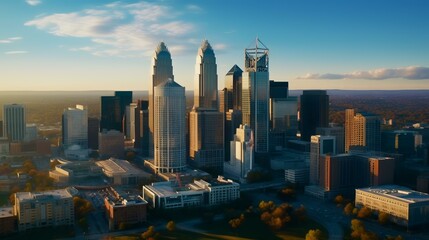 Aerial View of Charlotte, NC Skyline and Financial District

