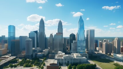 Aerial View of Charlotte, NC Skyline and Financial District

