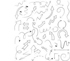 Collection hand drawn arrows. Set simple arrows isolated on white background. Arrow mark icons. Arrow paint - stock vector.