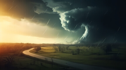 Tornado in sky and landscape