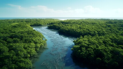 Aerial View of Mangrove Forest in Thailand

