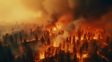 Aerial View of Massive Wildfire or Forest Fire

