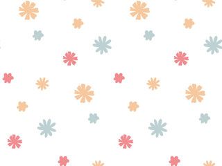 Seamless Pattern of colorful Simple Flowers. Doolde hand Drawn blooming flower. Cute Spring Summer Natural Abstract background for wallpaper design, cover, fabric printing