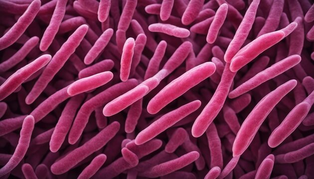 Illustration of Microbacterium Tuberculosis Bacteria (MTB). Healthcare concept. Research idea. 3d rendered style, SEM, TEM view.