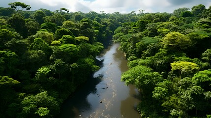 Naklejka na ściany i meble Aerial View of the Amazon Rainforest: Lush Greenery