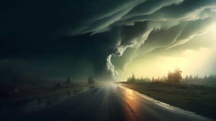Tornado in sky and landscape