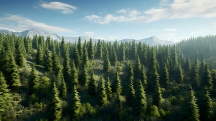 Aerial View of Forest with Green Pine Trees


