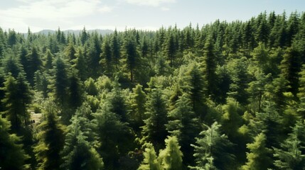Aerial View of Forest with Green Pine Trees

