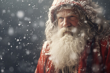 Santa Claus under heavy blizzard
