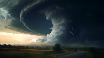 Tornado in sky and landscape