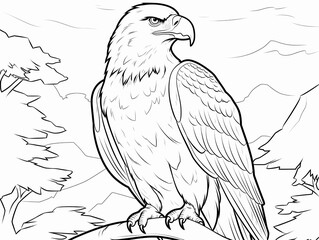 Fototapeta premium eagle on a branch coloring book page black and white outline zoo animals illustration for children