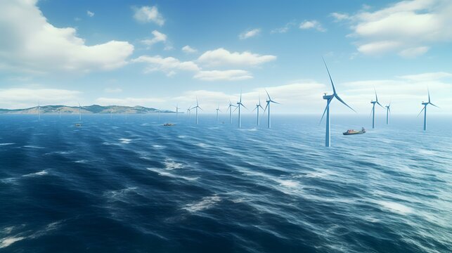 Aerial View of Wind Turbines in the Ocean

