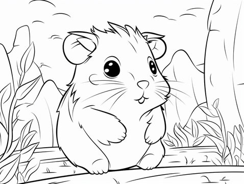 Hamster coloring book page black and white outline zoo animals illustration for children