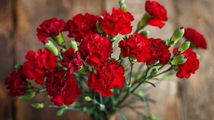 Bouquet of red flowers carnation for use as nature background, red carnation close up texture background, for Mother's Day, wedding, feminine red backgrounds.