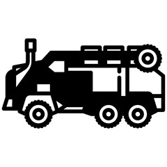 Military truck glyph and line vector illustration
