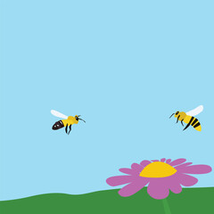 illustration of bees flying over a flower in nature
