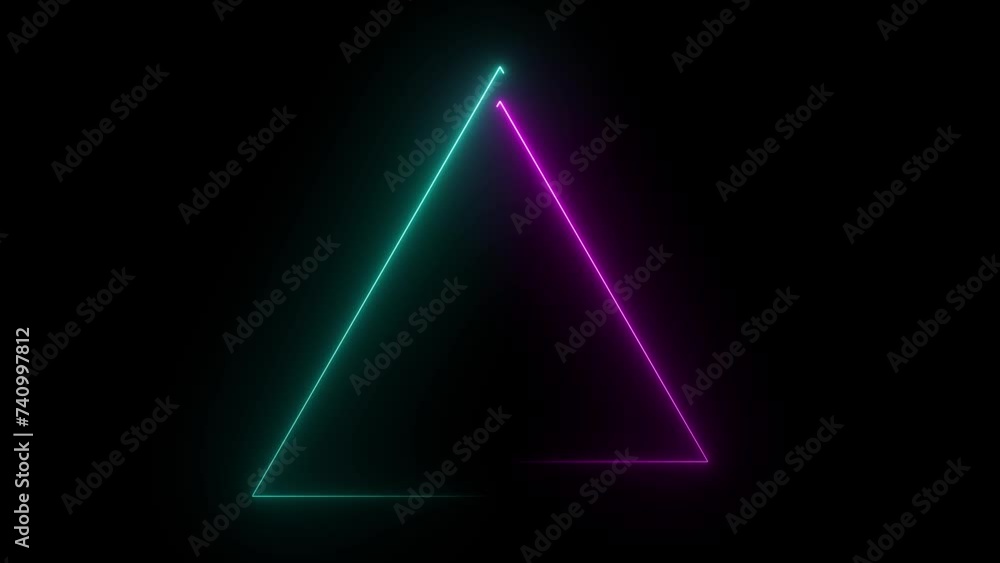 Poster Flicker neon line triangle frame animation. Neon light triangle border animation on black background.