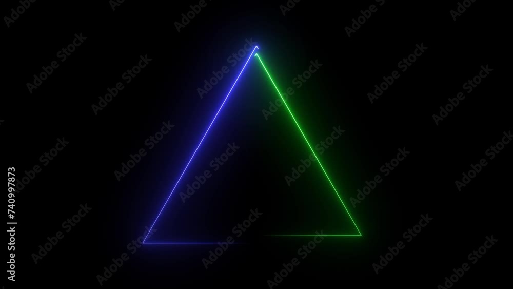 Poster flicker neon line triangle frame animation. neon light triangle border animation on black background