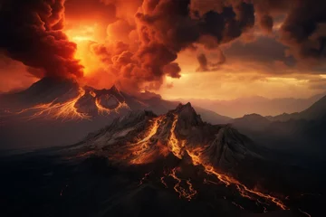Fotobehang ilustrasi lanskap vulkanik © RBY