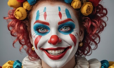 Enchanting Carnival Giggles: Cute Female Clown Casts a Spell of Joy in the Circus Extravaganza