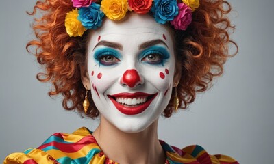 Laugh Riot Elegance: Funny Female Clown's Carnival Circus Act - A Symphony of Smiles and Chuckles