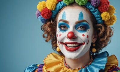 Cheerful Carnival Diva: Cute Funny Female Clown Sparks Happiness in the Circus Extravaganza