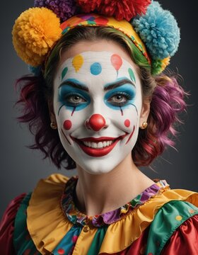 Carnival Queen: Cute Funny Female Clown Steals the Show with Joyful Laughter and Whimsical Charm