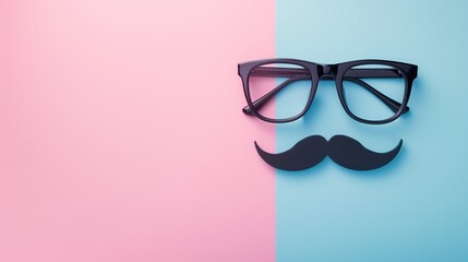 Minimalist April Fool's Day Concept with Glasses and Mustache - obrazy, fototapety, plakaty