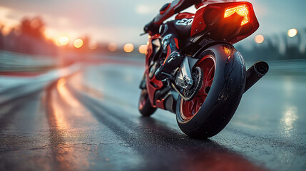 A motorcycle in full motion on a race track, MotoGP, Motorcycling