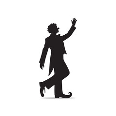 Silhouetted Clown: Full Body Fun,Whimsical Shadows Clown's Full Figure, Playful Darkness Silhouetted Clown in Motion.