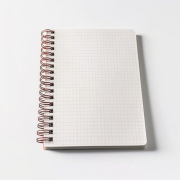 This image shows an open, blank spiral-bound notebook with grid or graph lines, placed centrally on a plain white background. The notebook's spiral binding is on the left side, indicating it's present