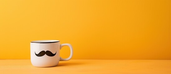 mug with mustache on yellow background