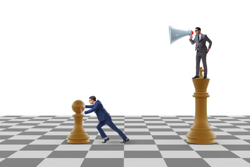Businessman shouting in the game of chess