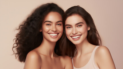 Two delighted young women share a laugh, their closeness and joy shining through, representing the beauty of friendship and shared moments. Image celebrates the connection between diverse individuals