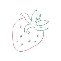 Strawberry line art summer fruit icon, logo, coloring page. Sweet food. Vector hand drawn clip art, isolate on white background