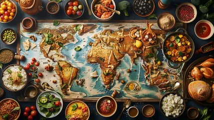 Foto op Canvas A culinary map of a continent with dishes and ingredients representing each countrys cuisine © Expert Mind