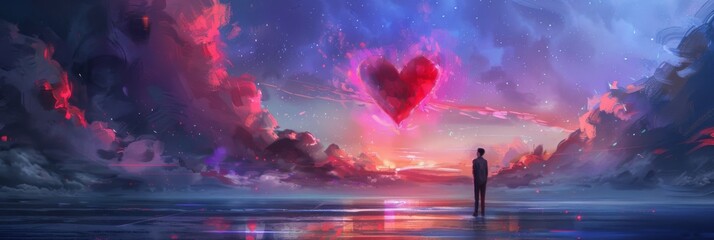 Romantic Surreal Heart Landscape - A vivid and dreamy landscape with a heart-shaped formation, evoking themes of love, fantasy, and creative expression in a surreal environment.