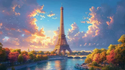 Türaufkleber Paris Illustration of Eiffel Tower in Paris