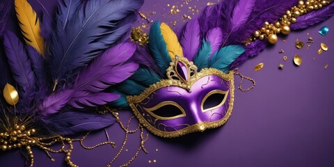 Festive Flourish Fantasy: Mardi Gras Celebration Card Template - Unleash Elegance in Every Wish, with empty copy space for text