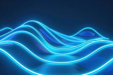 Fototapeta premium Glowing Blue Neon Wavy Line on Abstract Geometric Background