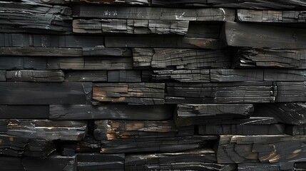 Burnt wood texture in dark tones. close-up of charred lumber. ideal for backgrounds. elements of nature and design. AI
