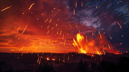 Apocalyptic scenario of the end of the world with balls of fire and sulfur falling from the sky Generative AI Illustration