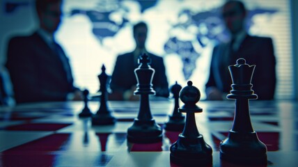 Strategic Business Chess Game - A chess board in a business context, symbolizing strategy, competition, and tactical decision-making in corporate environments - obrazy, fototapety, plakaty