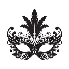 Masked Elegance: Silhouetted Masquerade Mask dorning Face with Intrigue, Mystery, and a Dash of Enigmatic Charm and Allure. Vector masquerade silhouette.