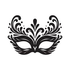 Masked Elegance: Silhouetted Masquerade Mask dorning Face with Intrigue, Mystery, and a Dash of Enigmatic Charm and Allure. Vector masquerade silhouette.