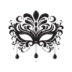 Masked Elegance: Silhouetted Masquerade Mask dorning Face with Intrigue, Mystery, and a Dash of Enigmatic Charm and Allure. Vector masquerade silhouette.