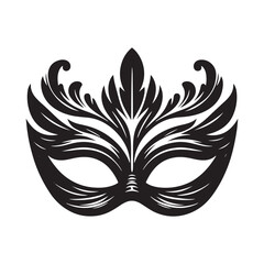 Masked Elegance: Silhouetted Masquerade Mask dorning Face with Intrigue, Mystery, and a Dash of Enigmatic Charm and Allure. Vector masquerade silhouette.