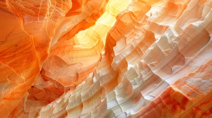 Foto op Plexiglas Warm light illuminating the curving walls of a narrow slot canyon © weerasak